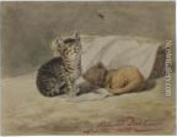 Two Kittens Oil Painting - Siegwald Johannes Dahl