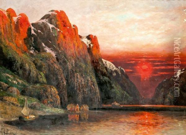 Fjord Naplementeben Oil Painting - Johann Holmstedt