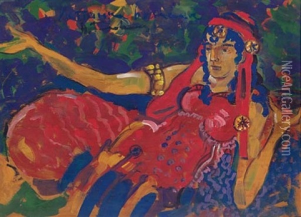 Spanish Woman In Red Oil Painting - Aleksandr Yakovlevich Golovin