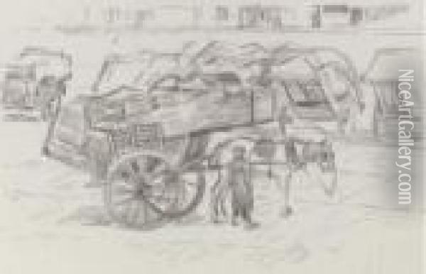 Haycart, Cumberland Market Oil Painting - Robert Polhill Bevan