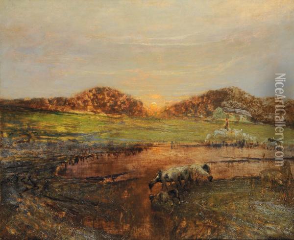 Paesaggio Al Tramonto Oil Painting - Ludovico Cavaleri