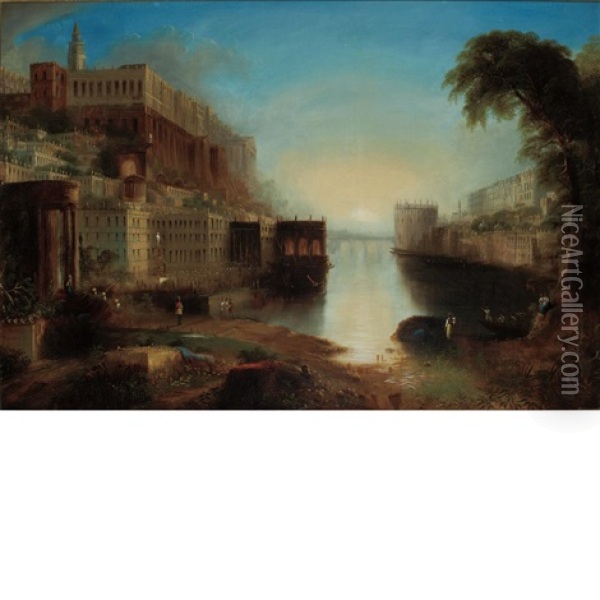 Architectural Fantasy (ovid Banished From Rome) Oil Painting - Edmund C. Coates