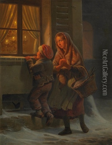 Weihnachtsabend Oil Painting - Carl Friedrich Moritz Mueller