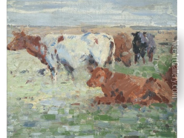 Cattle In A Field Oil Painting - Harry Becker