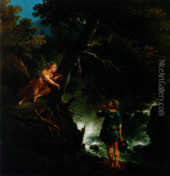 Landmann Und Eine Nymphe An Einem Wasserfall Oil Painting - Francesco Giuseppe Casanova