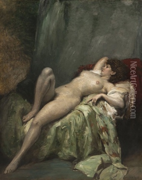 Nude Woman In Repose Oil Painting - Geza Kende