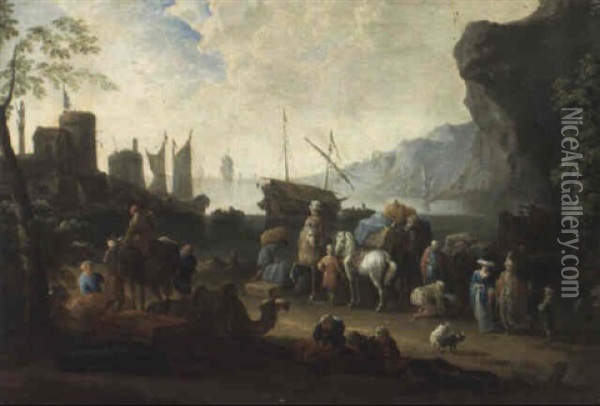 Scene De Port De La Mediterranee Orientale Oil Painting - Jan-Baptiste van der Meiren