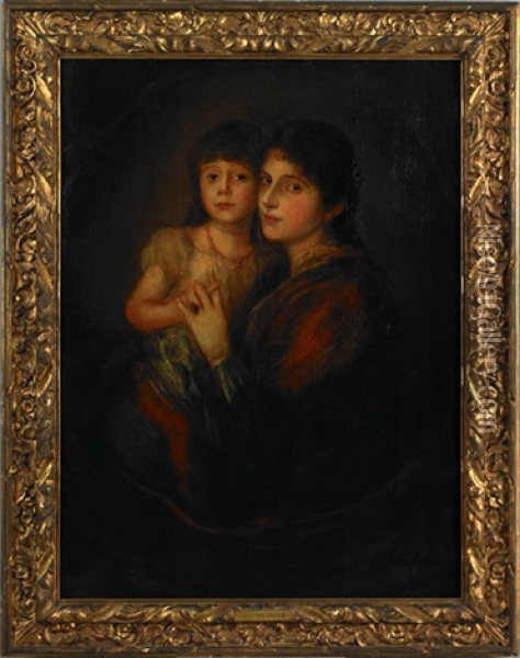 Portrait Of A Mother With Child Oil Painting - Franz Seraph von Lenbach