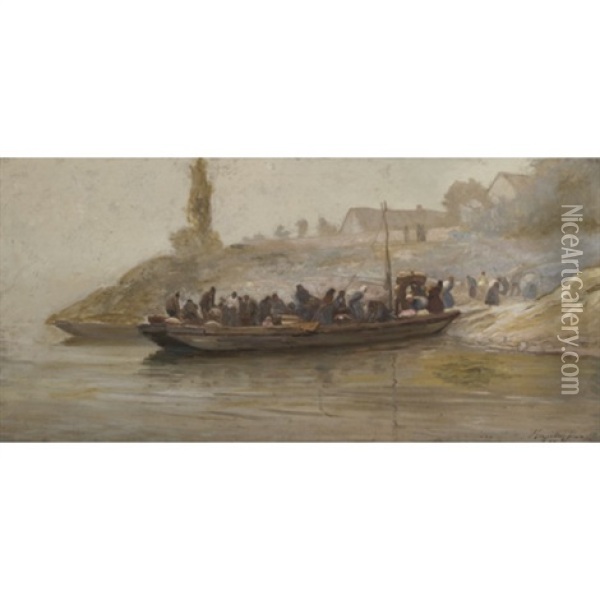 Danube Crossing, Zebegeny Oil Painting - Jenoe Karpathy