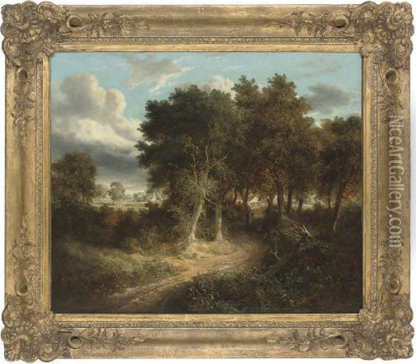 A Road Through The Woods Oil Painting - James Gooch