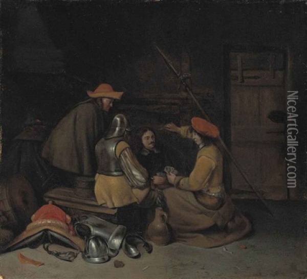 Soldiers Playing Cards In An Interior Oil Painting - Gerard ter Borch the Younger