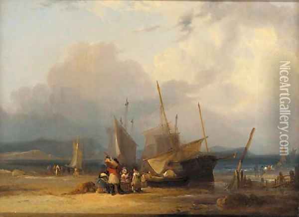 Fisherfolk on the beach 2 Oil Painting - William Joseph Shayer