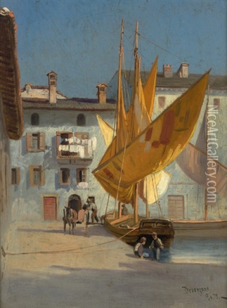 Fischerboote In Desenzano Am Gardasee Oil Painting - Adolf Konrad Mosengel