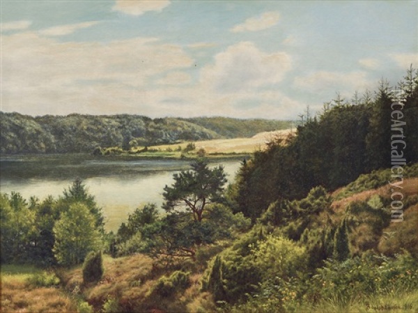 Landscape With Lake Oil Painting - Adolph Larsen