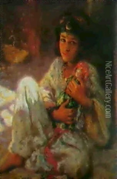 Petite Fille A La Poupee Oil Painting - Alphonse Etienne Dinet