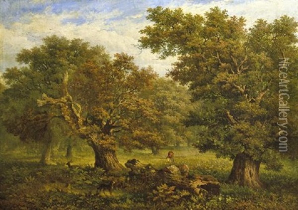 Figures By The Trees Oil Painting - John Linnell