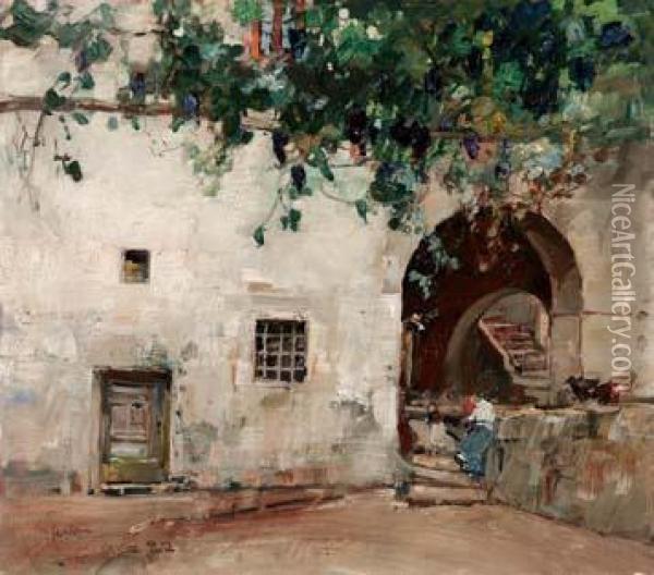 Nel Cortile Oil Painting - Giuseppe Casciaro