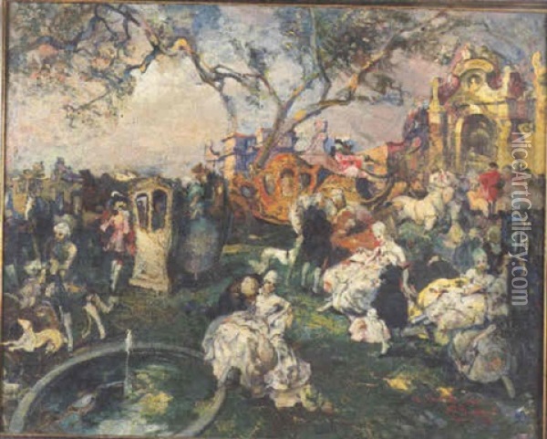 Festa Nel Parco Oil Painting - Giuseppe Rivaroli