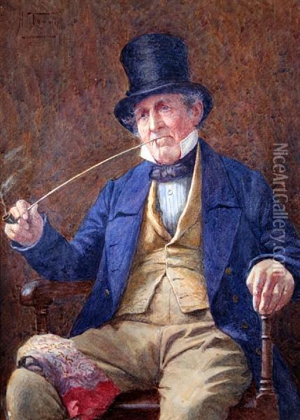 Gentleman Smoking A Clay Pipe Oil Painting - Henry M. Terry