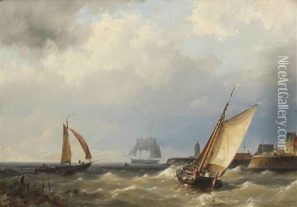 Fishing Vessel Putting Out To Sea Oil Painting - Hermanus Koekkoek the Younger