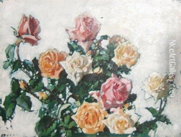 A Still Life Of Roses Oil Painting - Robert Gwelo Goodman