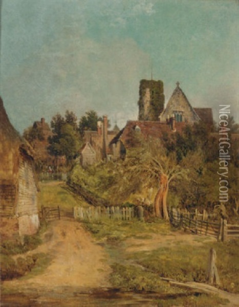 Hungerforth Chruch, Berkshire Oil Painting - Henry John Boddington