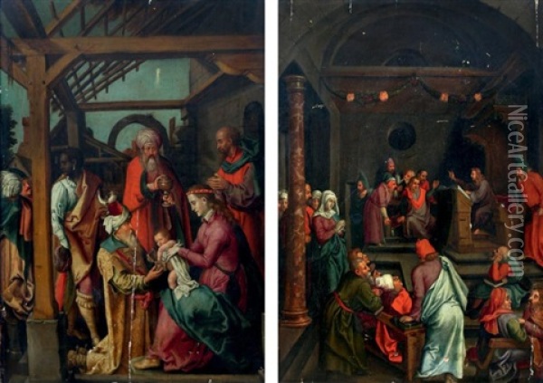 L'adoration Des Rois Mages Et Le Christ Parmi Les Docteurs De La Loi (pair) Oil Painting - Joseph Heintz the Younger
