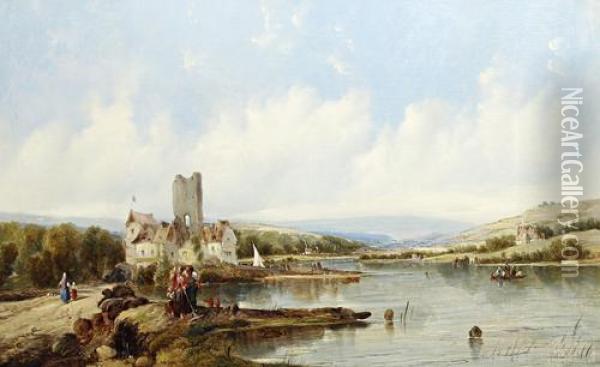 Estuary Scene Oil Painting - A.H. Vickers