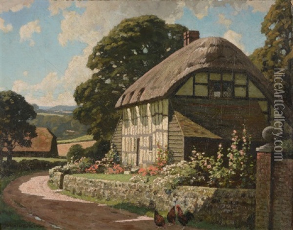 An Old English House Oil Painting - William Gunning King