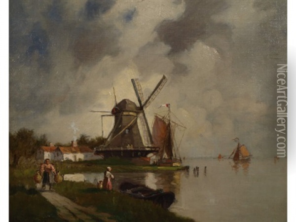 Old Mill Dordrecht Oil Painting - Walter Franklin Lansil