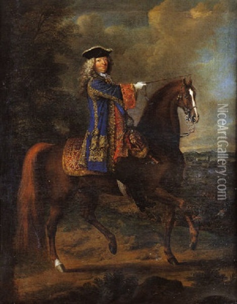 Portrait Equestre D'un Militaire Devant Une Ville Assiegee Oil Painting - Jean-Baptiste Martin the Elder