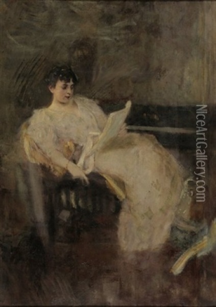 Portrait Einer Lesenden Dame Oil Painting - Louise Abbema