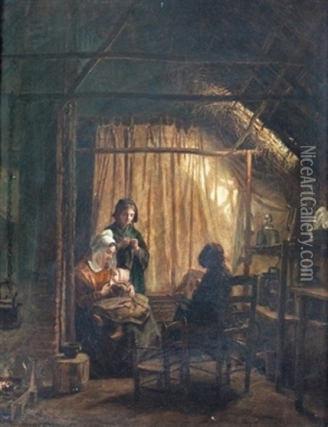 Interieur Mit Frauen Bei Der Handarbeit Oil Painting - Pierre Edouard Frere