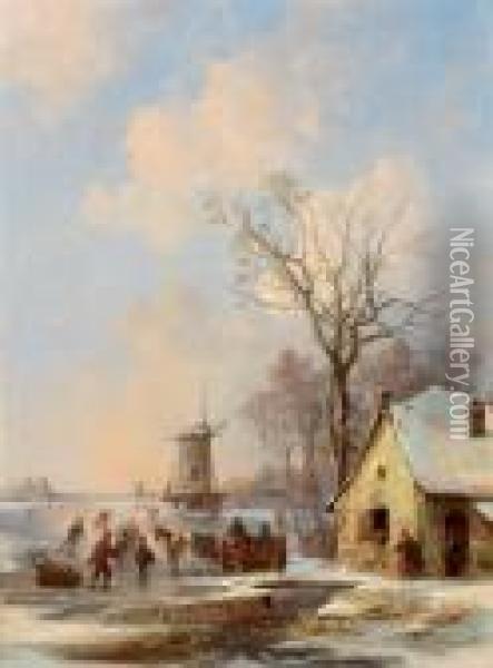 Hollandische Winterlandschaft Oil Painting - Josef Carl Berthold Puttner