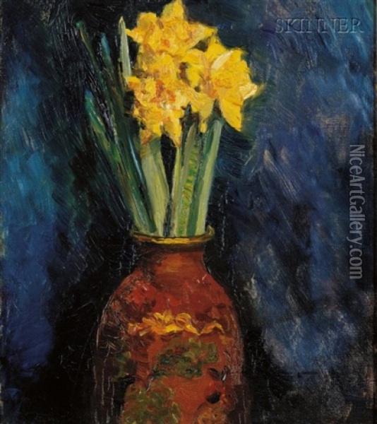 Daffodils In A Vase Oil Painting - John Joseph Enneking