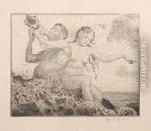 Triton Und Nereide Oil Painting - Hans Thoma