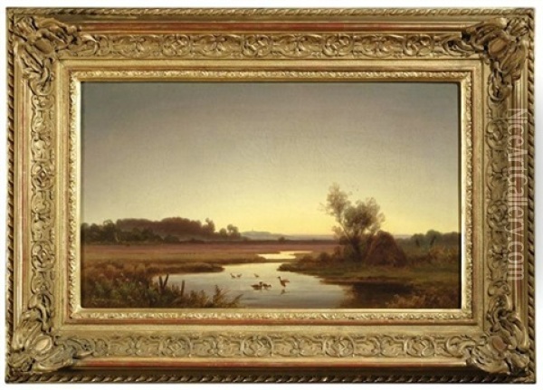 Moorlandschaft Bei Sonnenuntergang Oil Painting - Anton Zwengauer the Elder