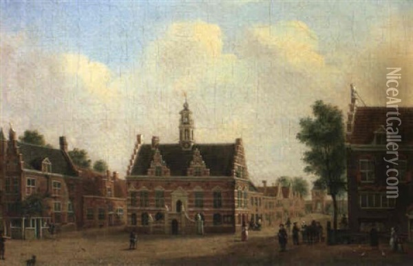 View Of Ijsselstein With The Town Hall Oil Painting - Jan Ekels the Elder