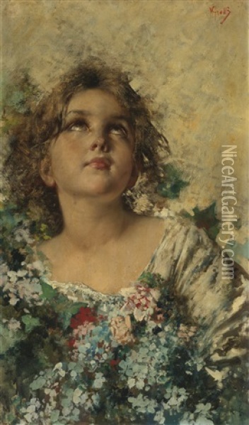 Girl With Flowers Oil Painting - Vincenzo Irolli