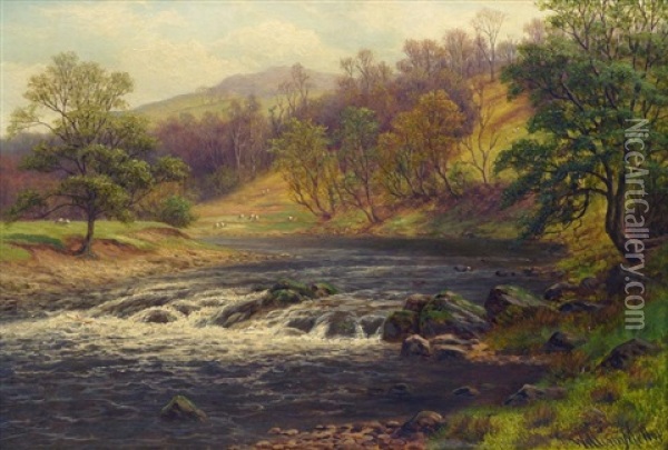 On The Wharfe, Bolton Abbey, Yorkshire Oil Painting - William Mellor