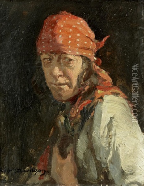 Portrait Of A Man Wearing A Bandana Oil Painting - Allan Douglas Davidson