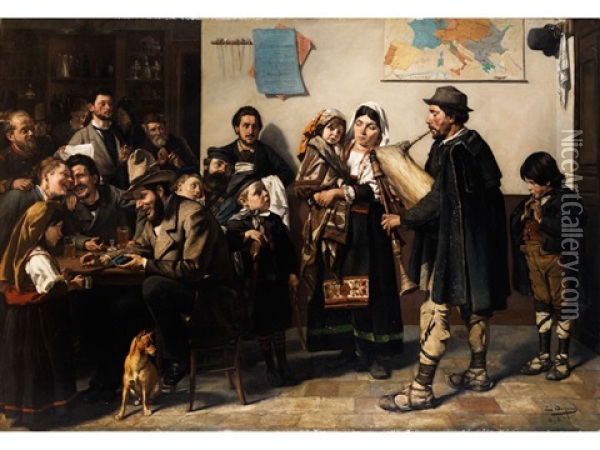 Savojarden-musikanten In Einer Taverne Aufspielend Oil Painting - Edouard De Jans