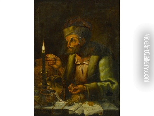 The Money Lender Oil Painting - Joaquin Manuel Da Rocha