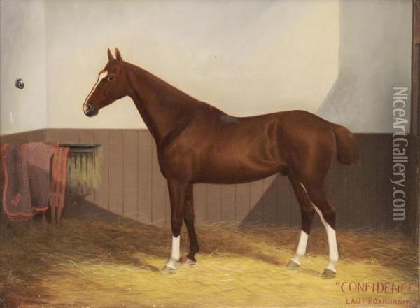Confidence, Lady Roxburgh, Horse In A Loose Box Oil Painting - John Crane