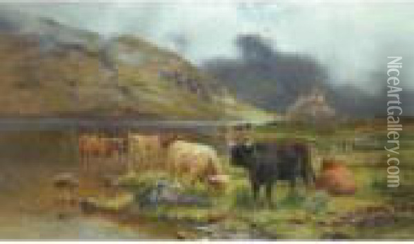 A Quiet Morning, A Rossshire Loch Oil Painting - Louis Bosworth Hurt