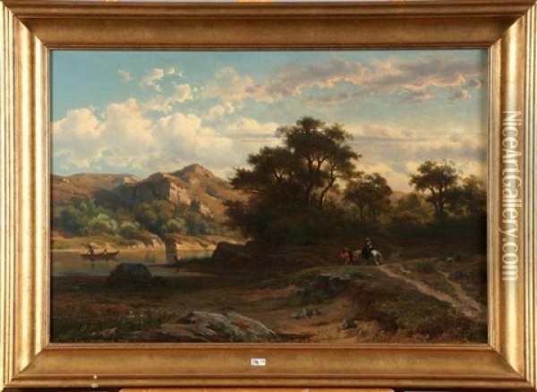 Paysage Fluvial Anime Oil Painting - Edmond De Schampheleer