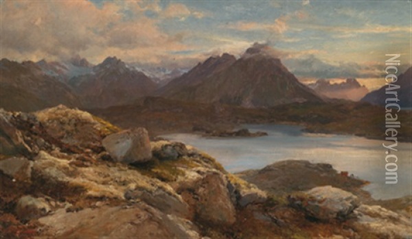 Blick Auf Den Austnesfjord Auf Den Lofoten, Norwegen Oil Painting - Edward Theodore Compton