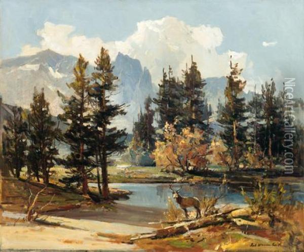 Stag In A Sierra Landscape Oil Painting - Jack Wilkinson Smith