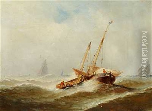 Marine Med Franske Skibe I Hoj So Oil Painting - Paul Charles Emmanuel Gallard-Lepinay