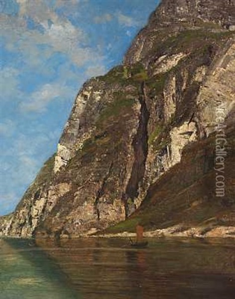 Norsk Fjordlandskab Oil Painting - Adolf Gustav Schweitzer